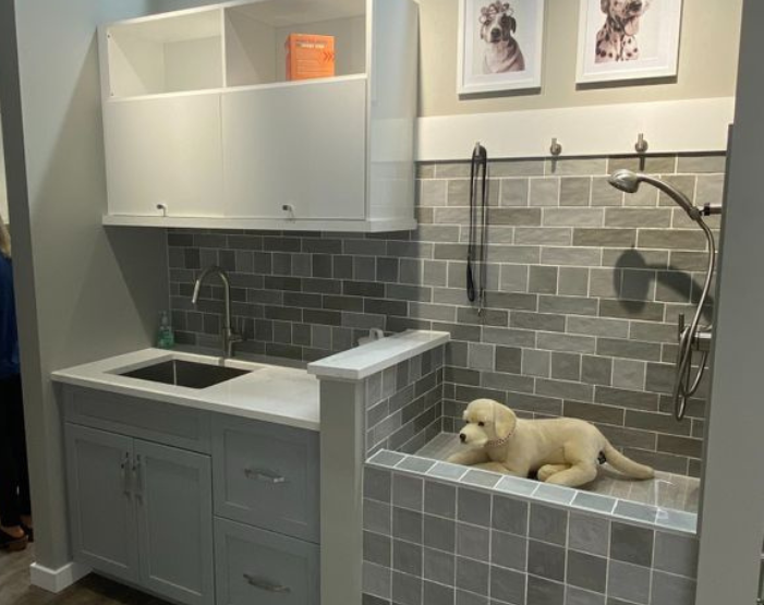 Custom Dog wash station in home at Tudor Carpet one